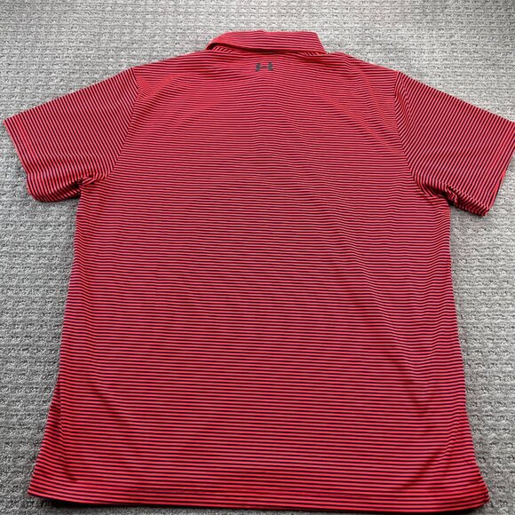 New Under ARMOUR Golf Shirt Men 2XL Neon Orange Navy Blue Stripes Heat Gear NWT - Picture 11 of 15